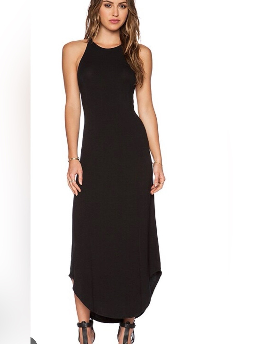 New LNA M Leigh bib tank softcore rounded hem black quiet luxury maxi dress LBD